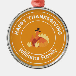Happy Thanksgiving turkey orange Metal Tree Decoration