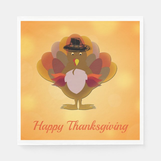 Happy Thanksgiving Turkey Orange Napkin (Front)