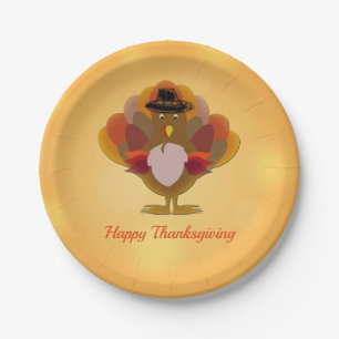 Happy Thanksgiving Turkey Orange Paper Plate