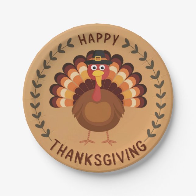 Happy Thanksgiving Turkey Paper Plate (Front)