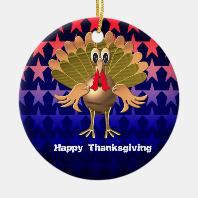 Happy Thanksgiving Turkey,Personalised Ceramic Tree Decoration (Front)