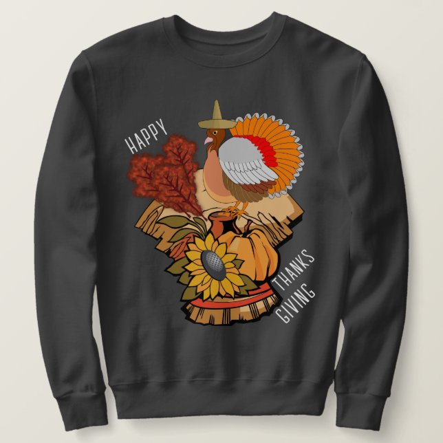 Happy Thanksgiving Turkey Pilgrim Holiday Sweater (Design Front)