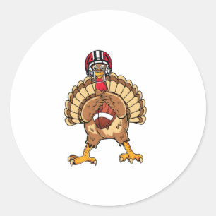 Happy Thanksgiving Turkey Playing Football Dad Men Classic Round Sticker