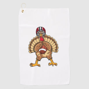 Happy Thanksgiving Turkey Playing Football Dad Men Golf Towel