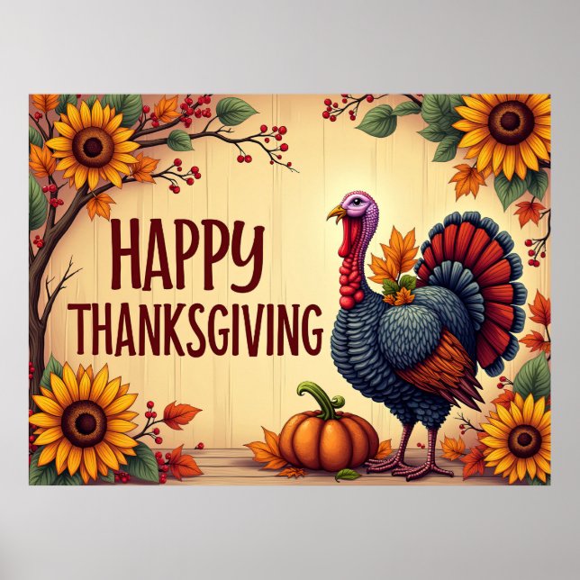 Happy Thanksgiving Turkey Poster (Front)