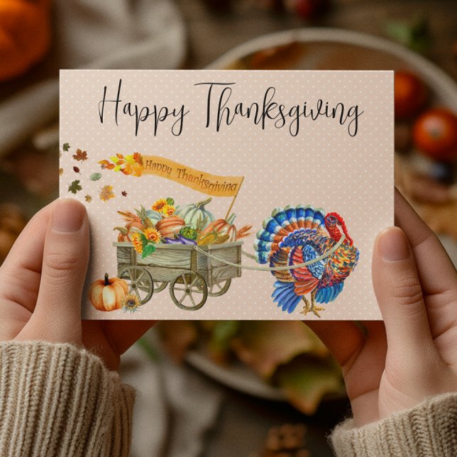 Happy Thanksgiving Turkey Pumpkin Wagon  Postcard (Creator Uploaded)