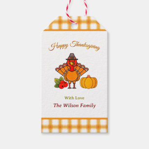 Happy Thanksgiving Turkey Pumpkin Yellow Orange Gift Tags