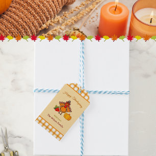 Happy Thanksgiving Turkey Pumpkin Yellow Orange Gift Tags