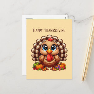 Happy Thanksgiving turkey pumpkins Holiday Postcard