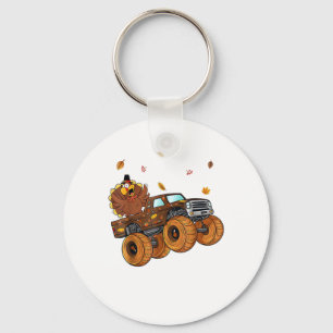Happy Thanksgiving Turkey Riding Monster Truck Boy Key Ring