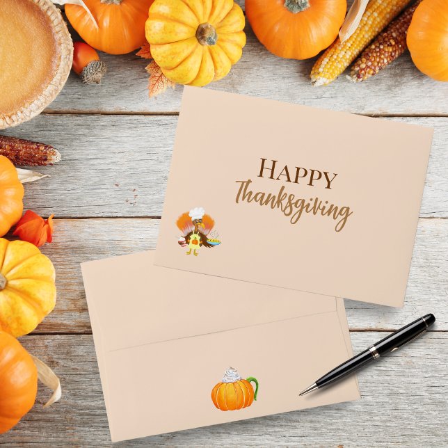 Happy Thanksgiving Turkey Serving Pie & Ice Cream Envelope (Thanksgiving Watercolor Envelope: Elevate Invitations with Festive Charm and Delightful Artistry.)