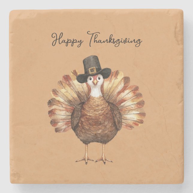Happy Thanksgiving Turkey Stone Coaster (Front)