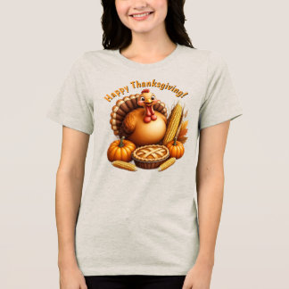 Happy Thanksgiving Turkey T-Shirt for Women Tri-Blend Shirt