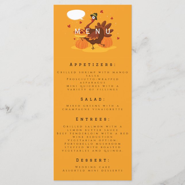 Happy thanksgiving Turkey Theme  Menu (Front)