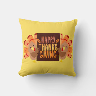 Happy Thanksgiving Turkey Throw Pillow