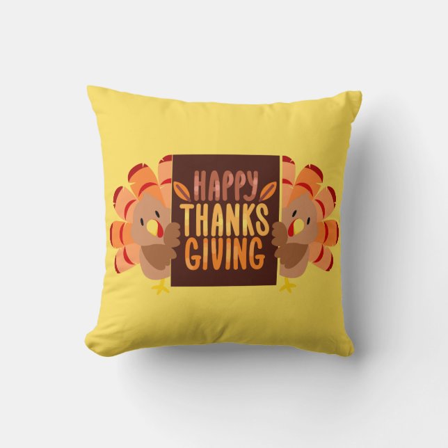 Happy Thanksgiving Turkey Throw Pillow  (Front)