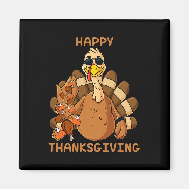 Happy Thanksgiving Turkey Throwing Food Fun Boys K Magnet (Front)