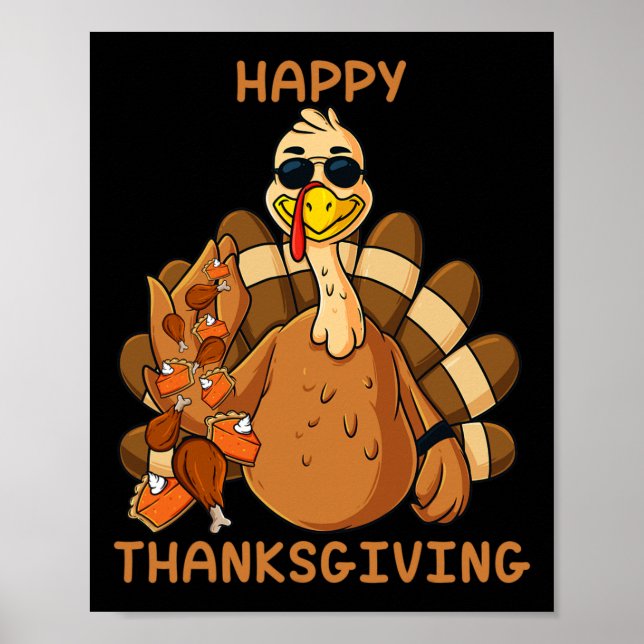 Happy Thanksgiving Turkey Throwing Food Fun Boys K Poster (Front)