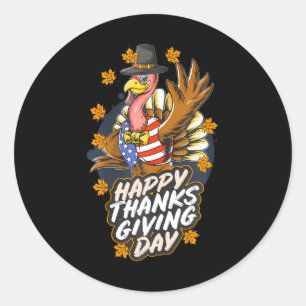 Happy Thanksgiving Turkey Waving Hand American Classic Round Sticker
