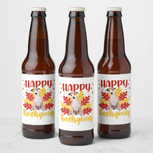 Happy Thanksgiving Turkey   Whippet lover Gift Beer Bottle Label