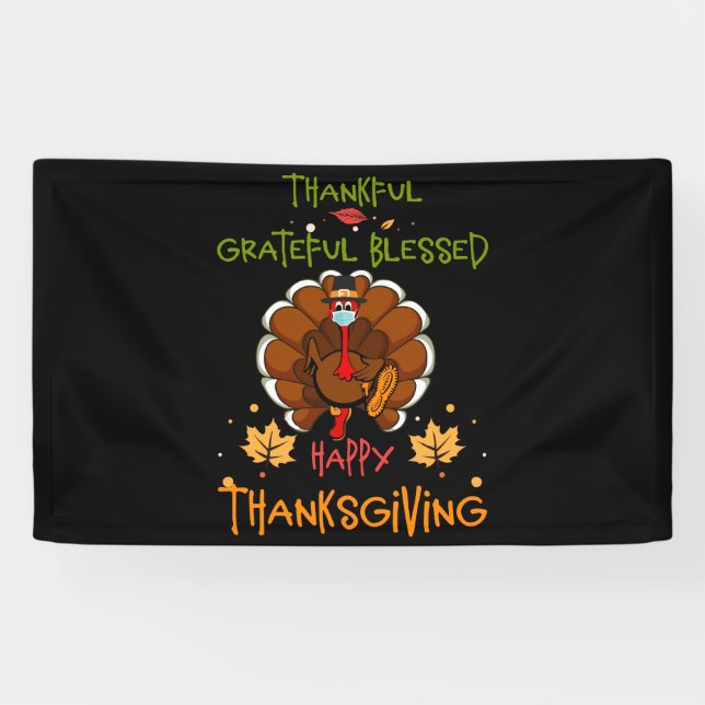 Happy thanksgiving Turkey With A Mask Thankful Banner (Horizontal)