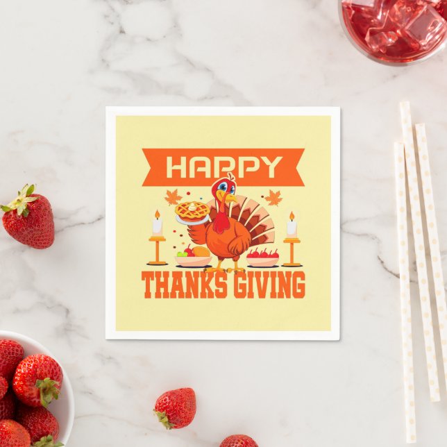 Happy Thanksgiving Turkey with Pie Small Napkin (Insitu)