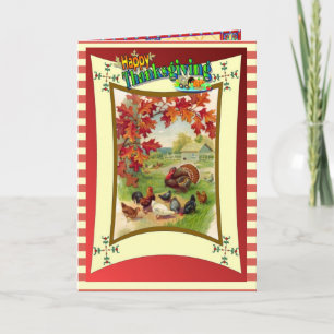Happy Thanksgiving - Turkeys and chickens Holiday Card