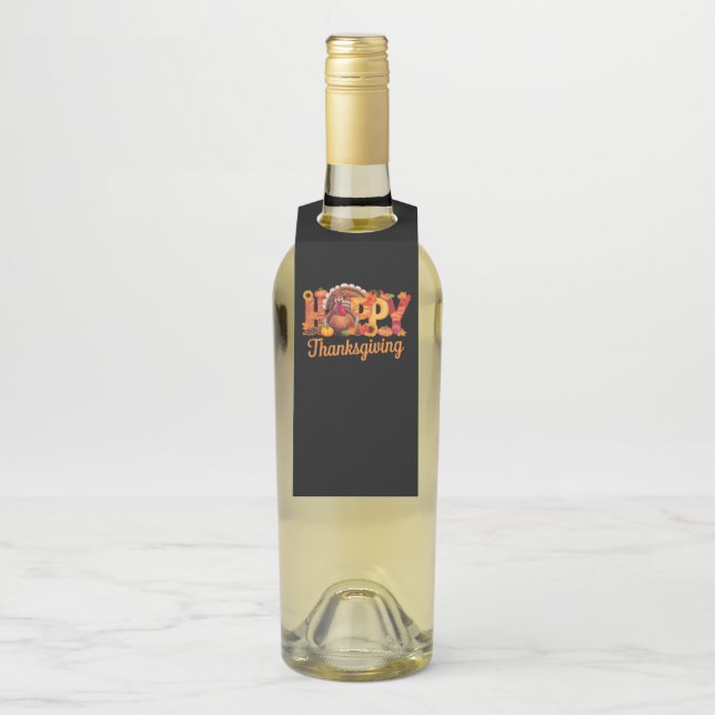 Happy Thanksgiving Turkeys Fall Bottle Tag (On Bottle)