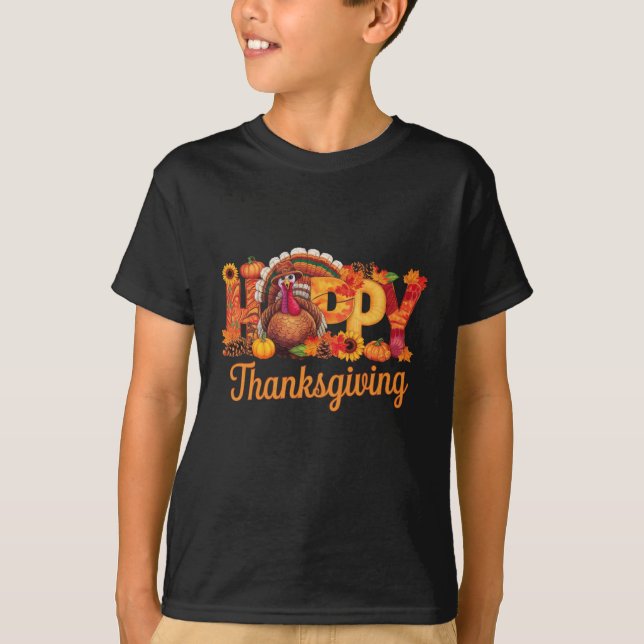 Happy Thanksgiving Turkeys Fall T-Shirt (Front)