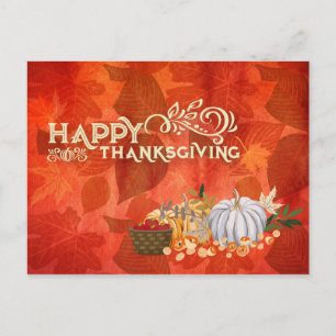 Happy Thanksgiving Typography Autumn Leaf Pumpkins Postcard
