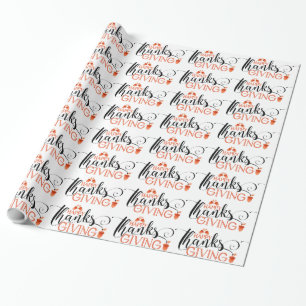 Happy Thanksgiving Typography Design Pattern Wrapping Paper