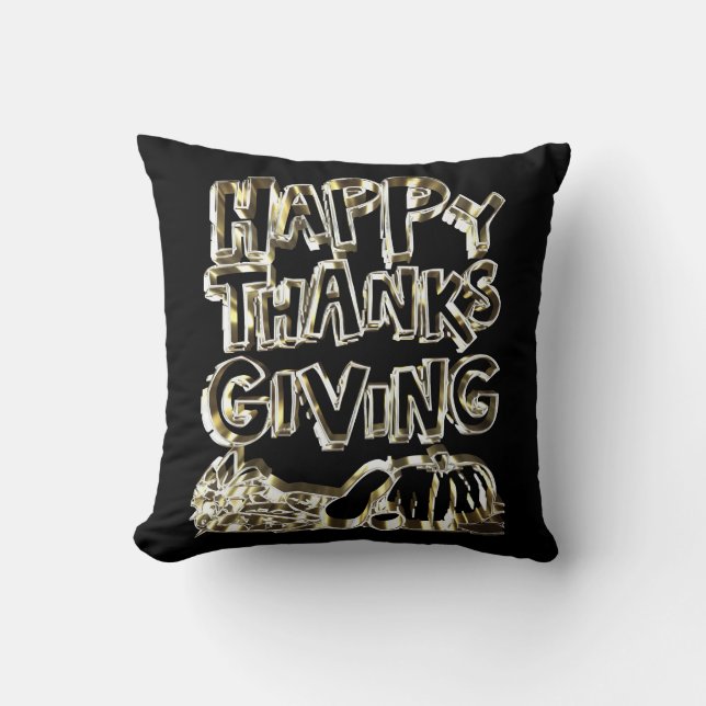 Happy Thanksgiving Typography Gold Harvest Pumpkin Cushion (Front)