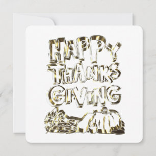 Happy Thanksgiving Typography Gold Harvest Pumpkin Holiday Card