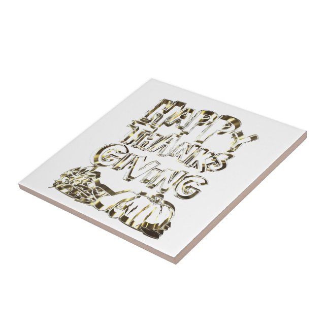 Happy Thanksgiving Typography Gold Harvest Pumpkin Tile (Side)