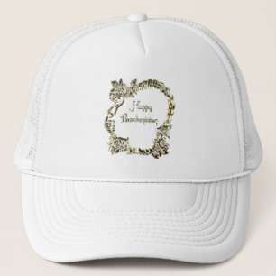 Happy Thanksgiving Typography Golden Turkey Trucker Hat