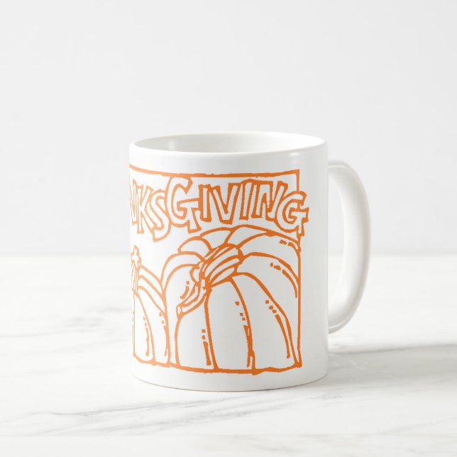 Happy Thanksgiving Typography Orange Pumpkins Coffee Mug (Front Right)