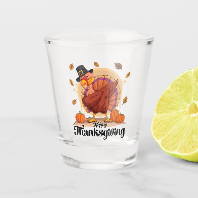 Happy Thanksgiving Typography Shot Glass (Front)