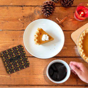 Happy thanksgiving  vegetables pattern black square paper coaster