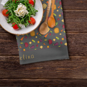 Happy thanksgiving vegetables pattern grey tea towel