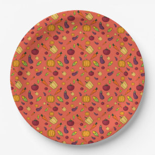 Happy thanksgiving vegetables pattern orange paper plate