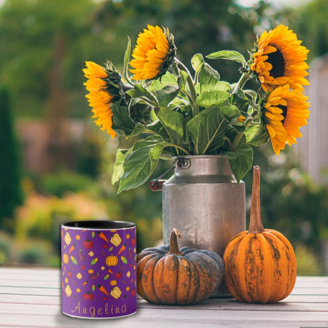 Happy thanksgiving  vegetables pattern purple mug (Creator Uploaded)