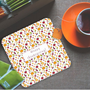Happy thanksgiving vegetables pattern white square paper coaster