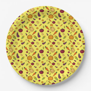 Happy thanksgiving  vegetables pattern yellow paper plate