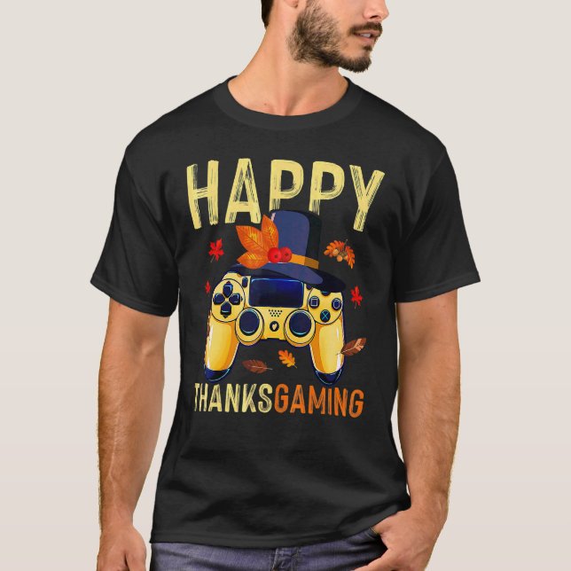 Happy Thanksgiving Video Game Controller Pilgrim C T-Shirt (Front)