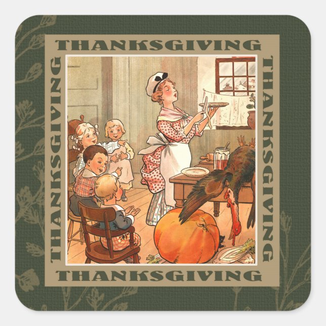 Happy Thanksgiving. Vintage Art Square Sticker (Front)