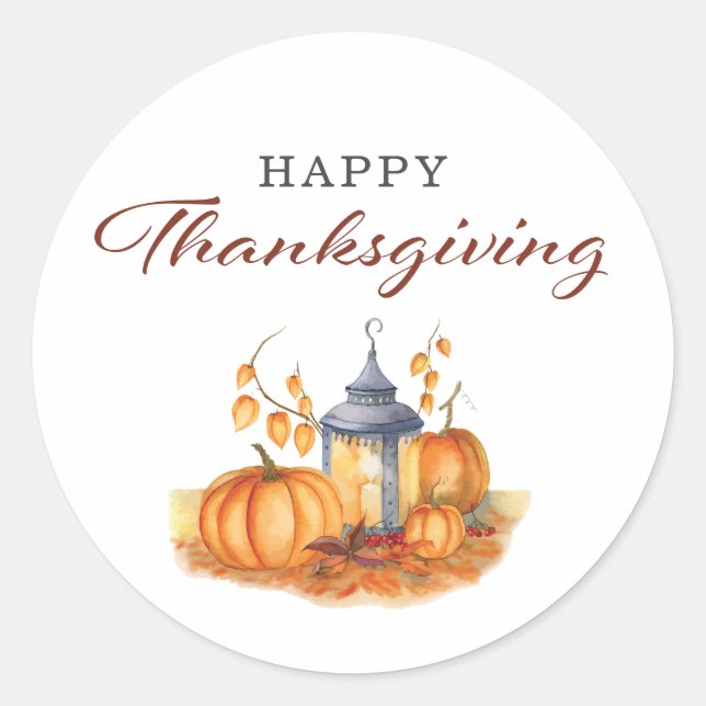 Happy Thanksgiving Vintage Pumpkin  Classic Round Sticker (Front)