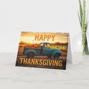 Happy Thanksgiving Vintage Teal Truck Holiday Card