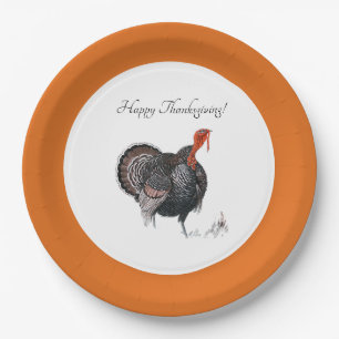 Happy Thanksgiving Vintage Turkey Drawing Paper Plate