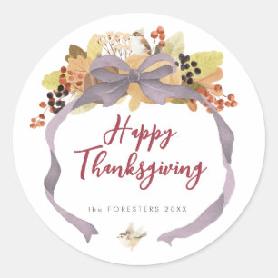 Happy Thanksgiving Watercolor Autumn Festive Classic Round Sticker