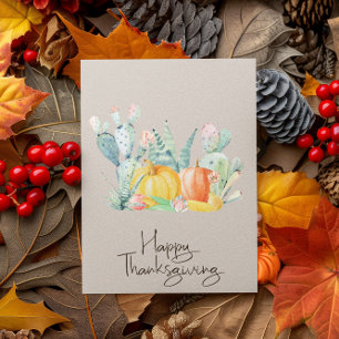 Happy Thanksgiving Watercolor Cactus Pumpkin Card
